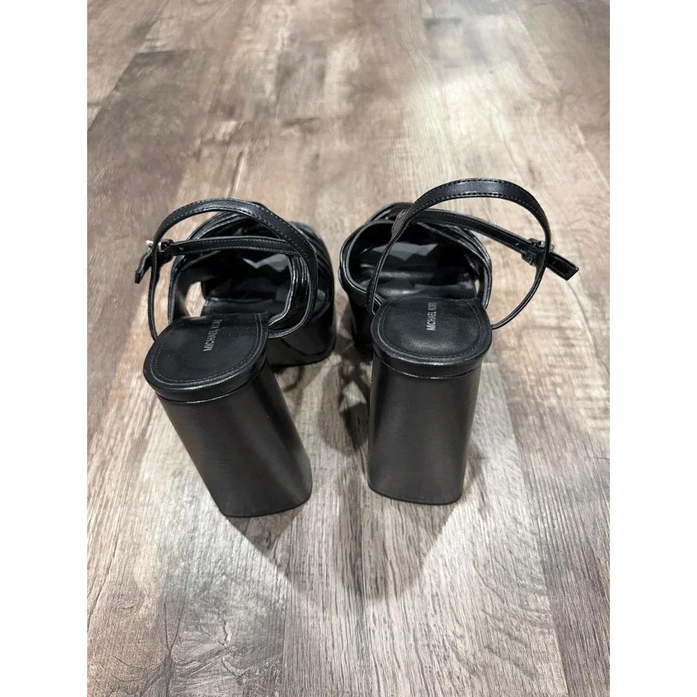 Michael Kors Black Strappy Platform Block Heel Sandals SG25A Womens Size 7M